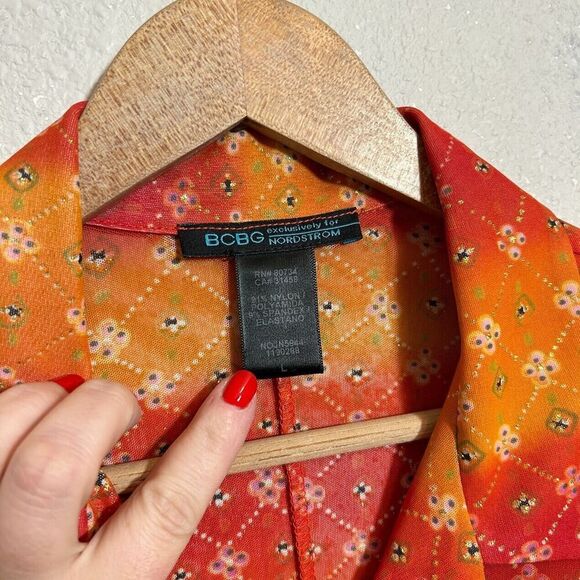 VTG Y2K BCBG Mesh Sheer Button Up Shirt L Floral Long Sleeve Collar 90s - Picture 6 of 6